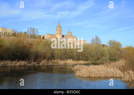 Rio River Tormes with the New and Old Cathedrals Catedral Nueva Vieja Salamanca Spain Stock Photo