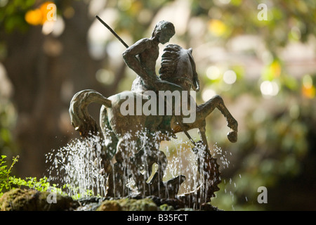 SPAIN Barcelona Statue of Saint George on fountain in cloister of Cathedral of Barcelona Gothic architecture Stock Photo