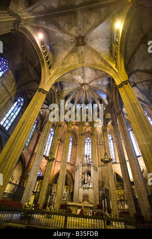 SPAIN Barcelona Interior of Cathedral of Barcelona Gothic architecture built in 14th century Stock Photo