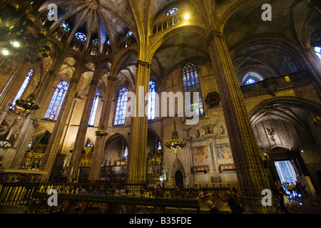 SPAIN Barcelona Interior of Cathedral of Barcelona Gothic architecture built in 14th century Stock Photo
