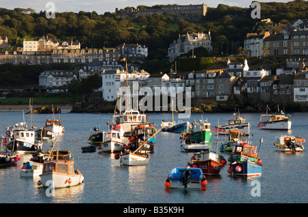 Boats heading towards St Ives Harbour in Cornwall,England Stock Photo