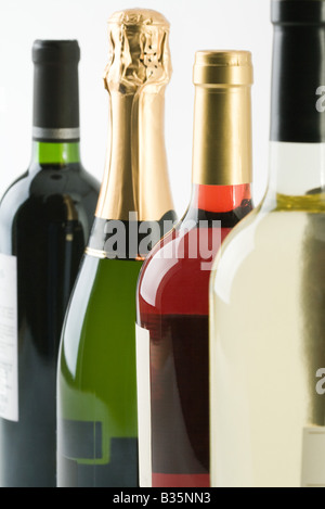 Assorted wine bottles, close-up Stock Photo