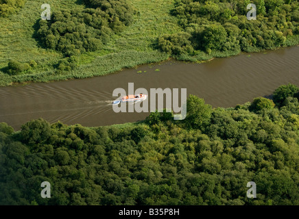 aerial view of boat on river yare, norfolk broads, england Stock Photo