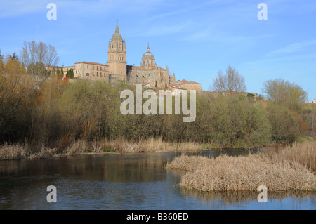 Rio River Tormes with the New and Old Cathedrals Catedral Nueva Vieja Salamanca Spain Stock Photo