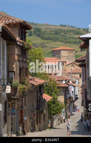 View down to the Colegiate de Santa Juliana in Santillana del Mar in the north of Spain Cantabria Stock Photo