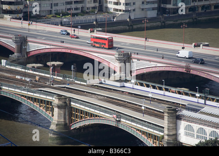 Aerial view of Blackfriars Road Bridge and Blackfriars Rail Bridge. London, England Stock Photo