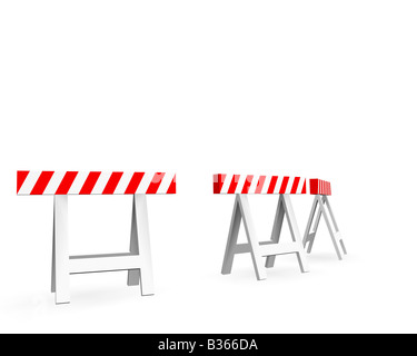 roadblock white and red on white background Stock Photo