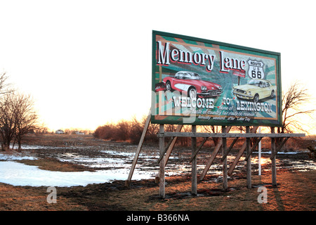 ROUTE 66 MEMORY LANE SIGN IN LEXINGTON ILLINOIS USA ROUTE 66 Stock Photo