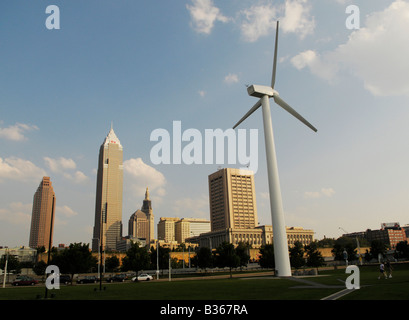 The windmill at the Great Lakes Science Center in downtown Cleveland Ohio USA Stock Photo