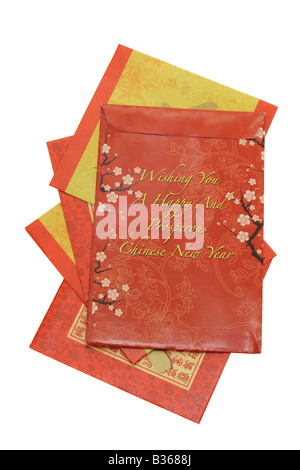 Chinese New Year red packets on white background Stock Photo