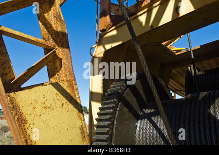 Detail of a quarry heavy duty crane showing the winch reel Stock Photo