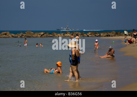 Recreation and fun on Dado Beach, Mediterranean coast, Haifa Israel Stock Photo