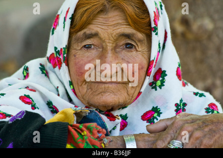 Elderly Local Woman in Abiyaneh Iran Stock Photo