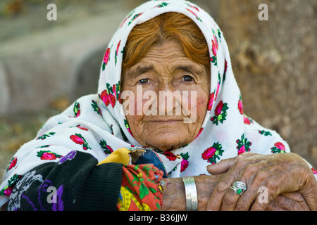 Elderly Local Woman in Abiyaneh Iran Stock Photo