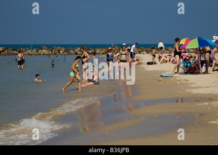 Recreation and fun on Dado Beach Mediterranean coast Haifa Israel Stock Photo