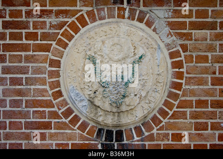 Defaced American Seal on the Wall of the Former American Embassy in Tehran Iran Stock Photo
