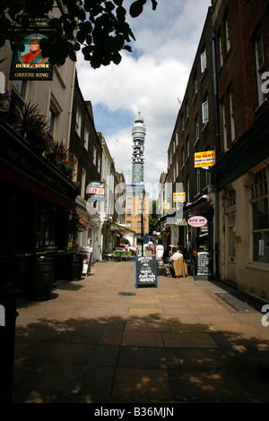View of BT Tower from Charlotte Place, Fitzrovia, London Stock Photo