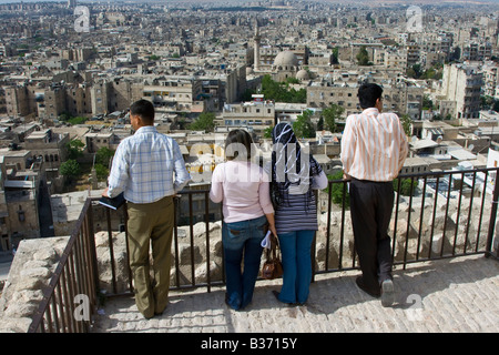 Syrians Looking over Aleppo Syria from the Walls of the Citadel Stock Photo