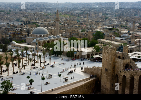 Sultaniye Mosque and Plaza in front of the Citadel in Aleppo Syria Stock Photo