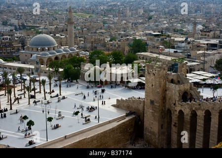 Sultaniye Mosque and Plaza in front of the Citadel in Aleppo Syria Stock Photo