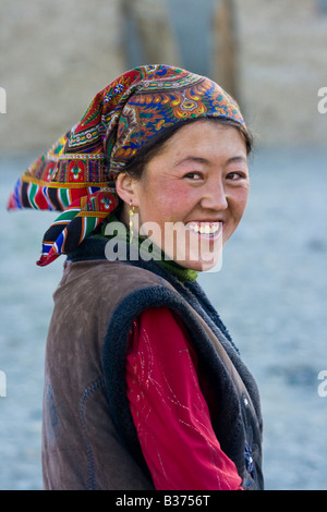 Beautiful Young Ethnically Kyrgyz Tajik Woman in Jalang Village in the Pamirs in Tajikistan Stock Photo