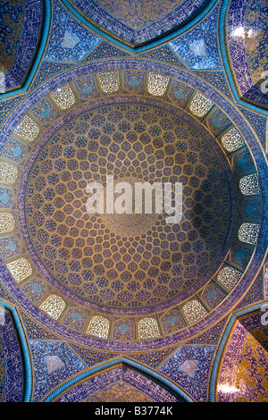 Ornate Dome Inside Sheikh Lotfollah Mosque in Esfahan Iran Stock Photo
