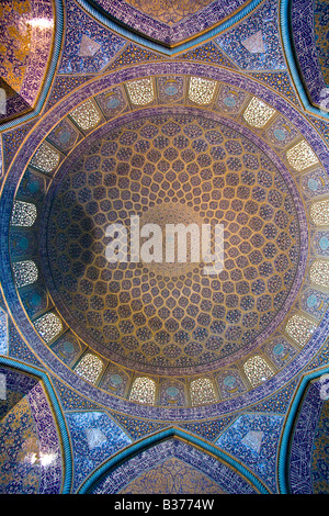 Ornate Dome Inside Sheikh Lotfollah Mosque in Esfahan Iran Stock Photo