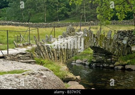 Shot of the whole of Slater's Bridge, an old miners' bridge in the Lake District on the way to slate quarries in Little Langdale Stock Photo