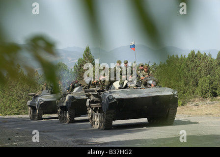 Russian armoured personnel carriers on their way to the city of Tbilisi during the Russo-Georgian War August 2008 Stock Photo