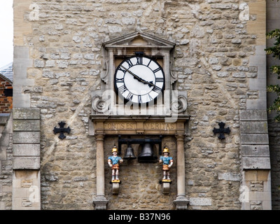 Clock with mechanical quarterboys on Carfax Tower, a copy of the original clock of St Martins Church, High Street, Oxford, UK