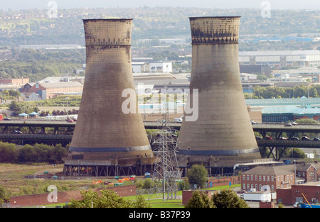 Tinsley cooling towers, Sheffield, South Yorkshire five days before they were demolished by E-ON UK power and energy company Stock Photo