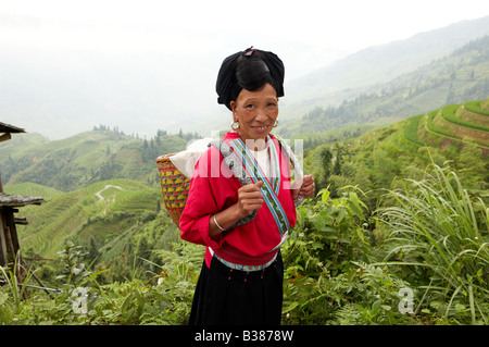 Long haired women from Huangluo Yao Village These women only have one haircut during their life Ping An Rice Terraces Longsheng Stock Photo