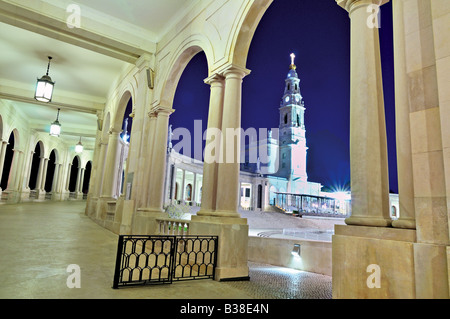 Nightly iluminated Basilica of the sanctuary of Fatima in Portugal Stock Photo