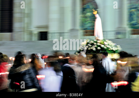 Nightly candle light procession at the sanctuary of Fatima in Portugal Stock Photo