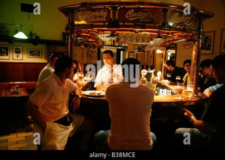 Aug 2008 - People sitting at U Medvidku Beer Hall Stare Mesto Prague Czech Republic Stock Photo