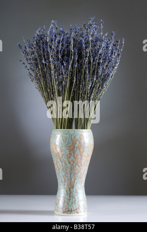 Dried Lavender in a green and gold vase Stock Photo