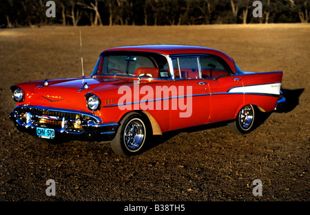 Red 1957 Chevrolet Bellair Sedan Stock Photo