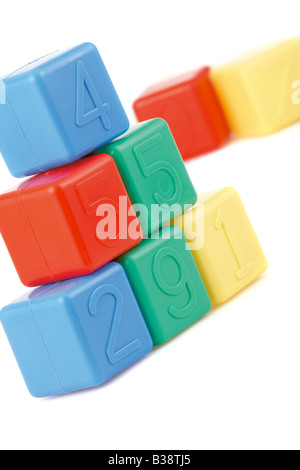 Children's Plastic Building Blocks with Numbers on a White Background Stock Photo