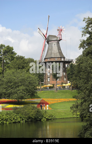 Windmill am Wall and the medieval moat, Wallenlagen city park, Bremen ...