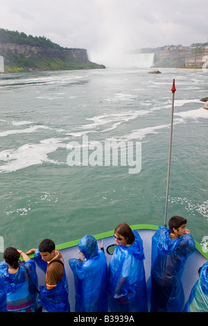 View of Horseshoe Falls from Maid of the Mist Niagara Falls Tour Boat. Stock Photo