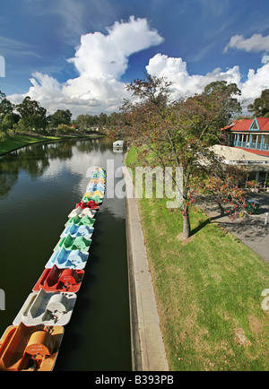 Paddleboats lined up along the River Torrens Adelaide South Australia on a sunny day Stock Photo