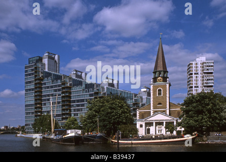 St Mary's parish church in Battersea as seen from the river Thames, London, England, UK Stock Photo