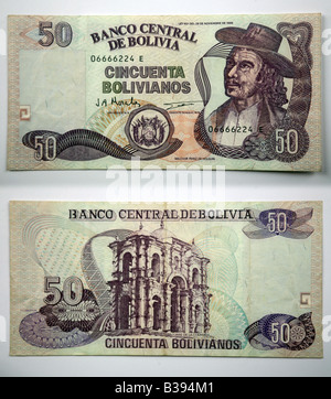 50 Bolivianos Cincuenta Bank notes from Bolivia Stock Photo