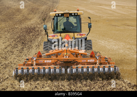 Rubber Track Crawler Cultivating Stubble Stock Photo