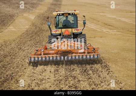 Rubber Track Crawler Cultivating Stubble Stock Photo