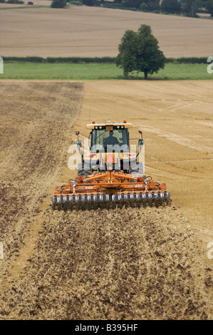 Rubber Track Crawler Cultivating Stubble Stock Photo