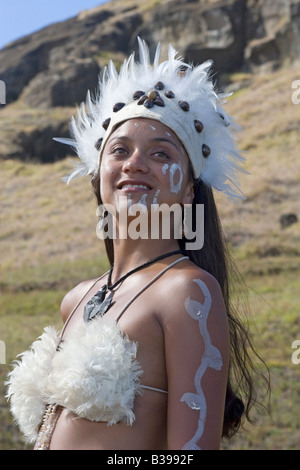 Rapa Nui dancer in traditional costume on Easter Island Stock Photo