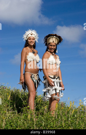 Rapa Nui dancers in traditional costume Easter Island Chile Stock Photo