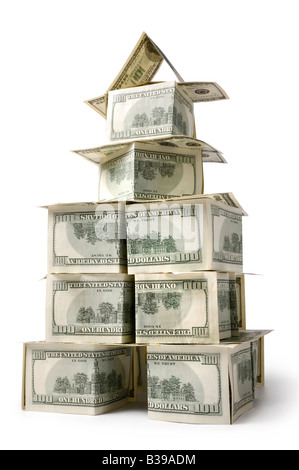 Tower made from dollar bills Stock Photo