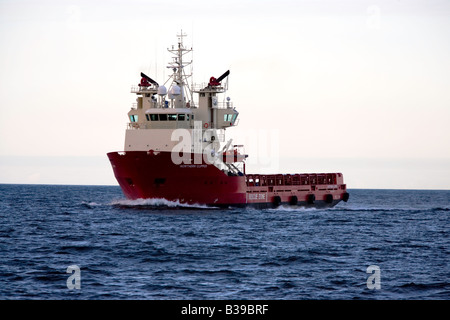 Northern clipper supply boat entering Aberdeen harbour Stock Photo